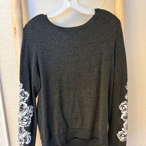 Wildfox Black Sweatshirt with White Floral Sleeves